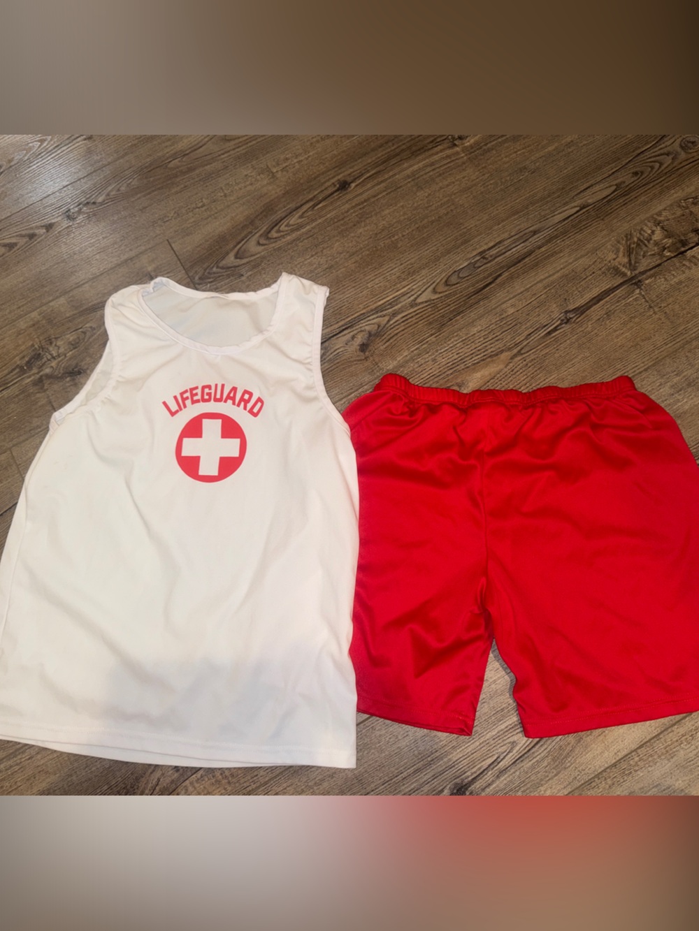 Lifeguard Tank Top & Red Swim Shorts Set - White & Red